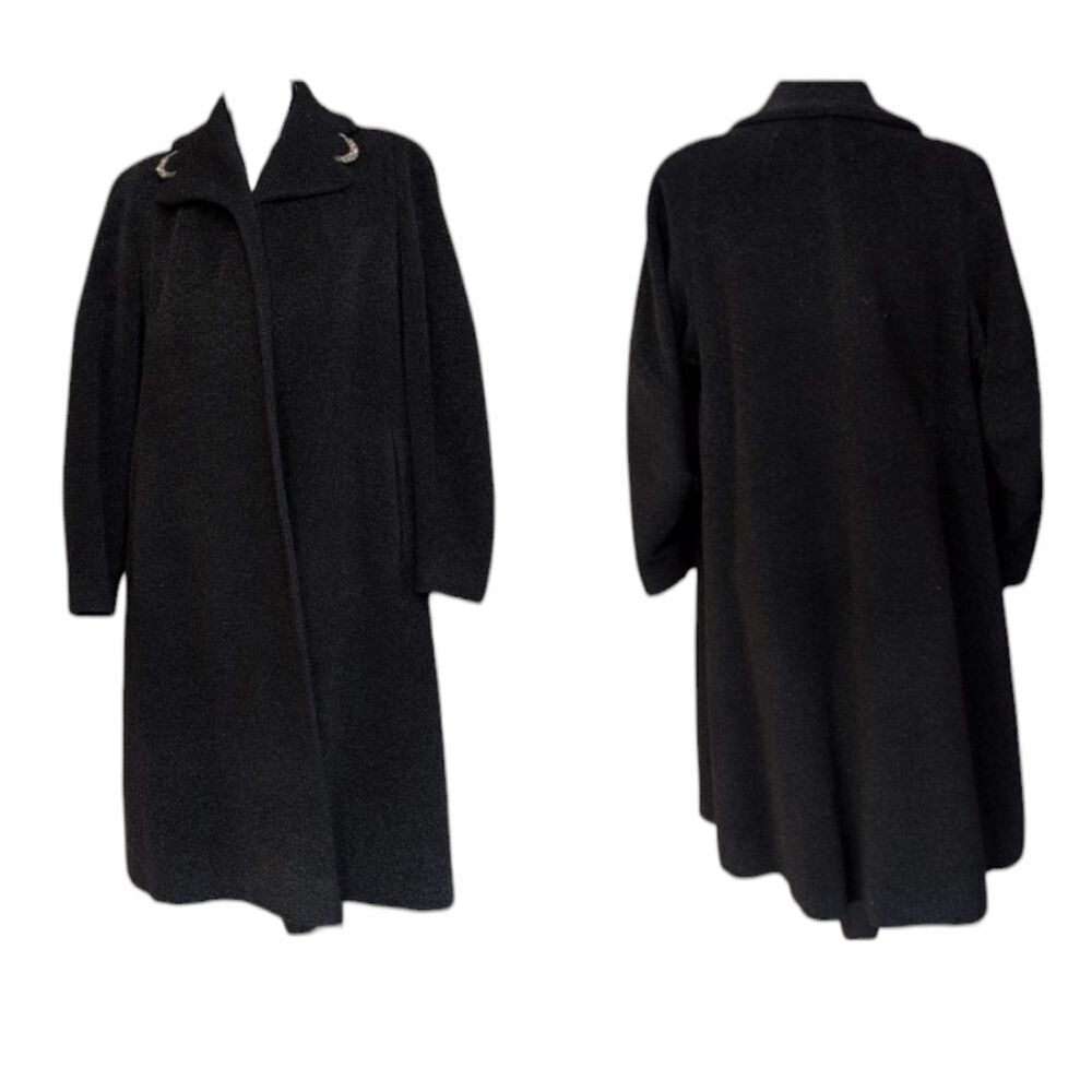 Authentic Rothmoor Vintage Wool Coat Jeweled Collar Dark Grey Satin Lined